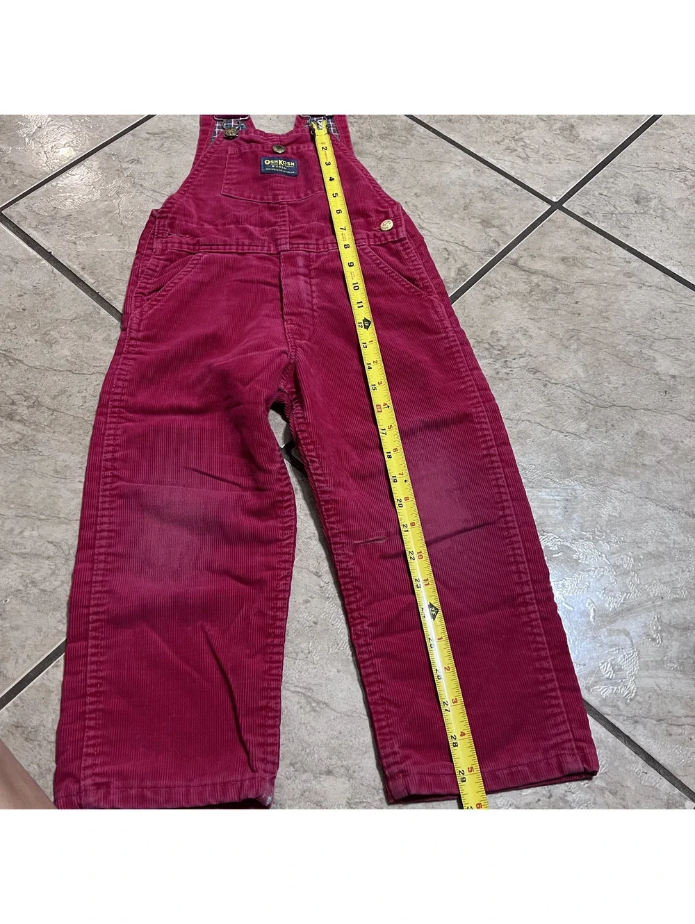 Vintage OshKosh Flannel Lined Corduroy Red Vest Back Bib Overalls 4T Retro